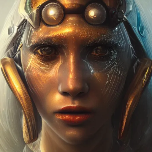 Image similar to detailed portrait of a futuristic sci - fi shaman in an impressive scene. extremely detailed. beautiful lighting. trending on artstation.