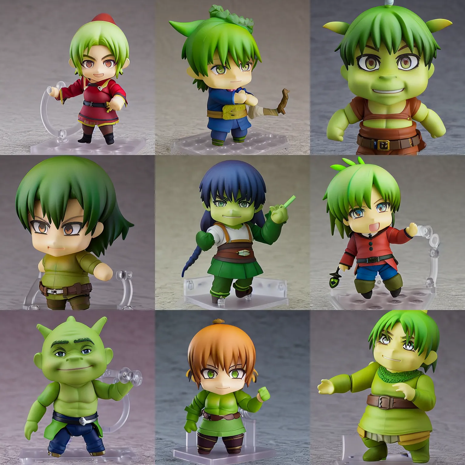 Prompt: anime nendoroid figurine of shrek, fantasy, figurine, product photo