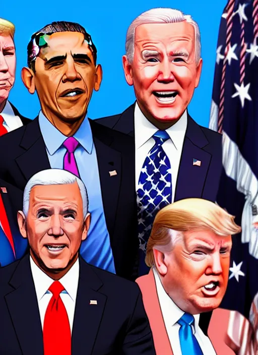 Image similar to GTA Cover Art, Obama, Biden, Trump, Pelosi, Schumer, Pence