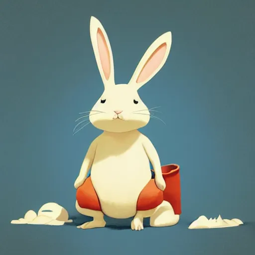 Image similar to goro fujita illustration of a cute bunny, it has two big ears, a small body, two eyes, two hands and two feet