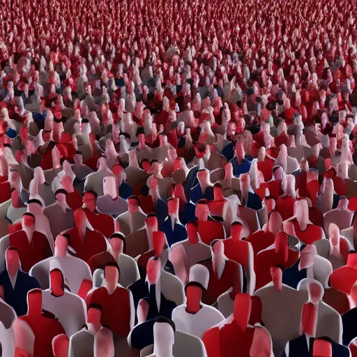 Image similar to a red cgi person inside a crowd of white people