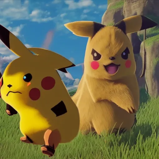 Image similar to Film still of Pikachu, from The Legend of Zelda: Breath of the Wild (2017 video game)