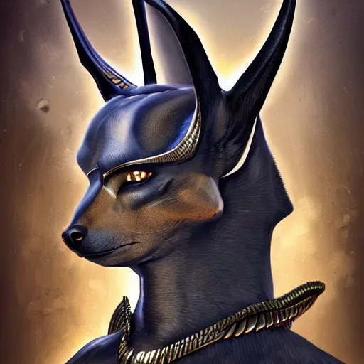 Image similar to Anubis, Jackal, very detailed, artstation, illustration, masterpiece, digital art