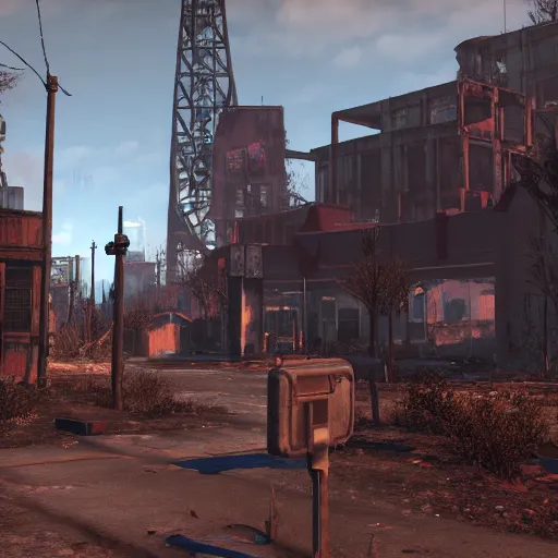 Image similar to Helmond in ruins post-nuclear war in Fallout 4, in game screenshot