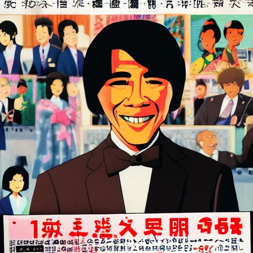 Prompt: japanese magazine advert for obama anime, 1 9 8 5