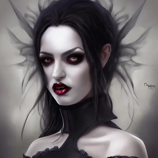 Image similar to beautiful digital portrait painting of an attractive gothic vampire queen by Cris Ortega, Papaninja and Artgerm