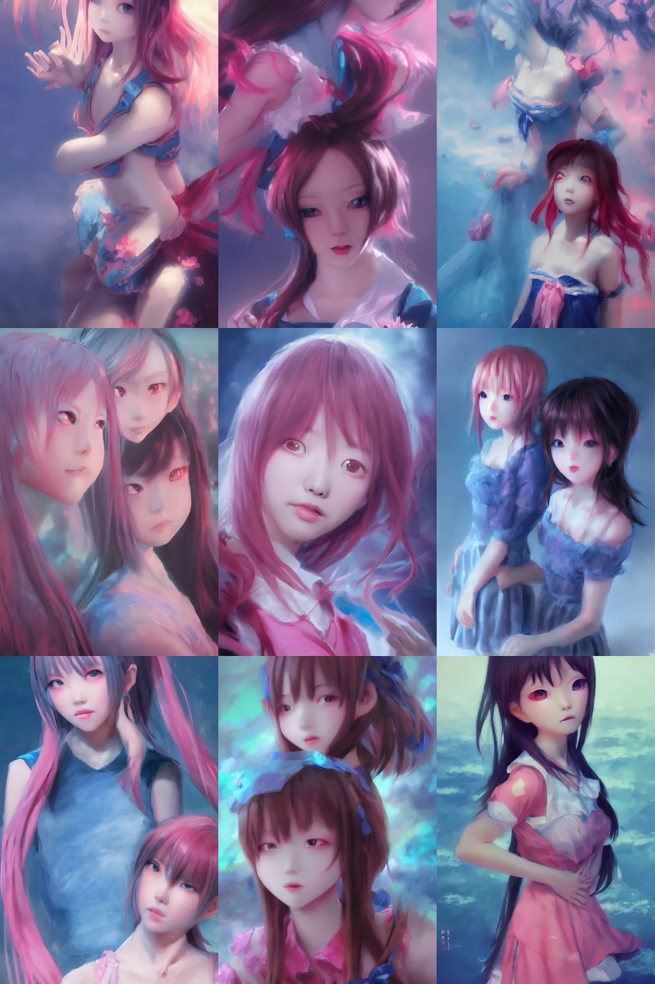 Prompt: 3d dark infrared octane render concept art by D. Jun, by Mo Xiang Tong Xiu, by Igarashi Daisuke, cute beauty portrait anime schoolgirls under dark pink and blue water. beautiful and cute face. dramatic deep light, trending on artstation, oil painting brush
