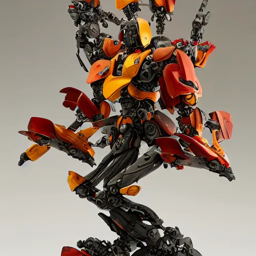 Image similar to futuristic couroupita guianensis mecha cannonball tree body, sepals forming helmet, floral details, couroupita, 8 k hd resolution, barbatos gundam with floral inlay, bandai box art, star wars, makoto kobayashi, frank gehry, raymond swanland