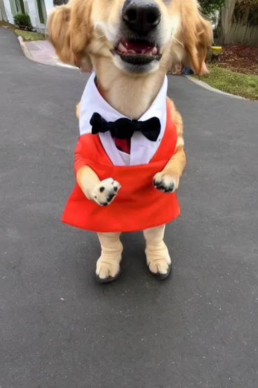 Image similar to a dog dressed as a waiter