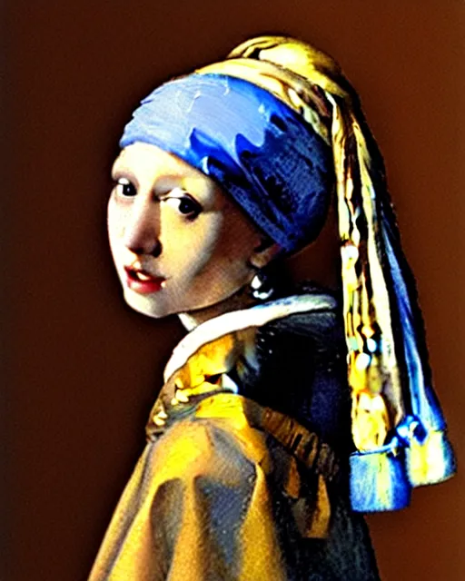 Prompt: Girl with a Pearl Earring Painting by Johannes Vermeer but it is a pear earing instead