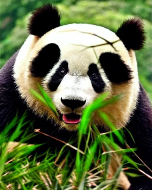 Image similar to a panda wearing a VR headset on his head over his eyes. VR.