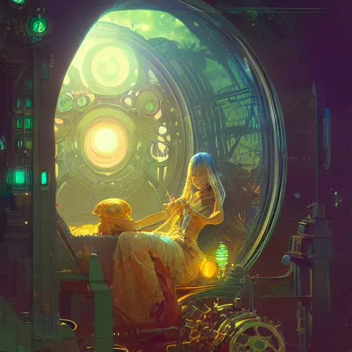 Image similar to a highly detailed digital image of an imagination machine, concept art, artstation, cgsociety, very detailed, intricate, detailed illustration, by greg rutkowski and alphonse mucha, Paul Lehr and Beeple, iridescent accents, ray tracing, product lighting, sharp, smooth, masterpiece