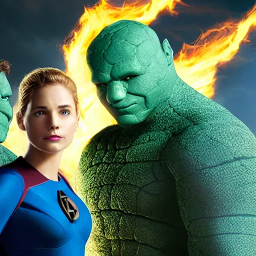 Image similar to the fantastic four 4k realistic photo, studio lighting