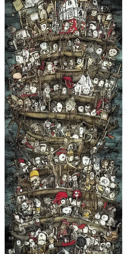 Prompt: a pirate scene by alexander jansson and where's waldo