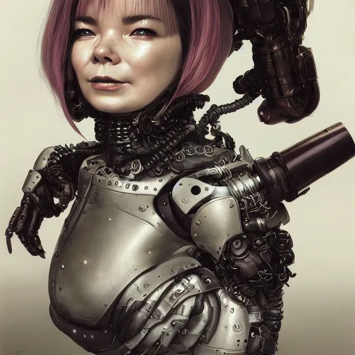 Image similar to hyper - realistic bjork leather cyborg - by tom bagshaw, by ilya kuvshinov, rtx rendering, octane render 1 2 8 k, maya, extreme high intricate details by wlop, digital anime art by ross tran, medium shot, close up shot, composition by sana takeda, dramatic lighting by greg rutkowski, 8 k, trending on artstation