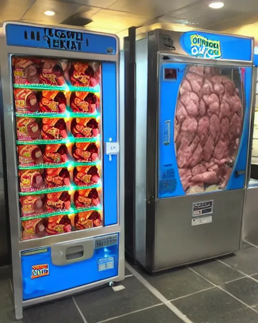 Prompt: SEGA meat vending machine
