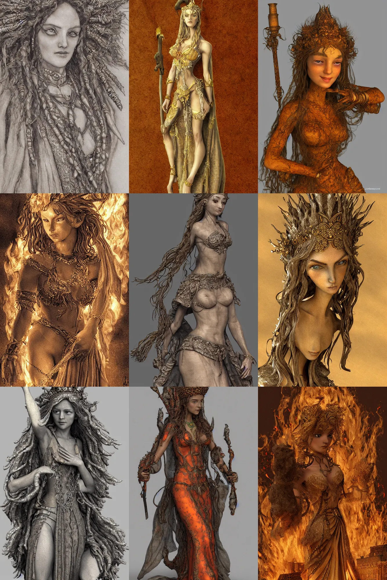 Prompt: a wlop 3 d render of very very very very highly detailed beautiful fire goddess by anton pieck, micro detail