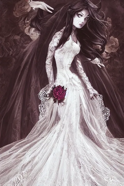 Prompt: Demonic Wedding Dress with lace portrait by Artgerm and WLOP