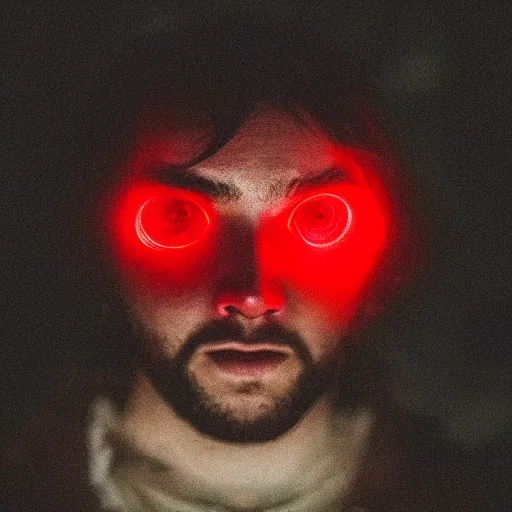 Image similar to a man with red glowing eyes