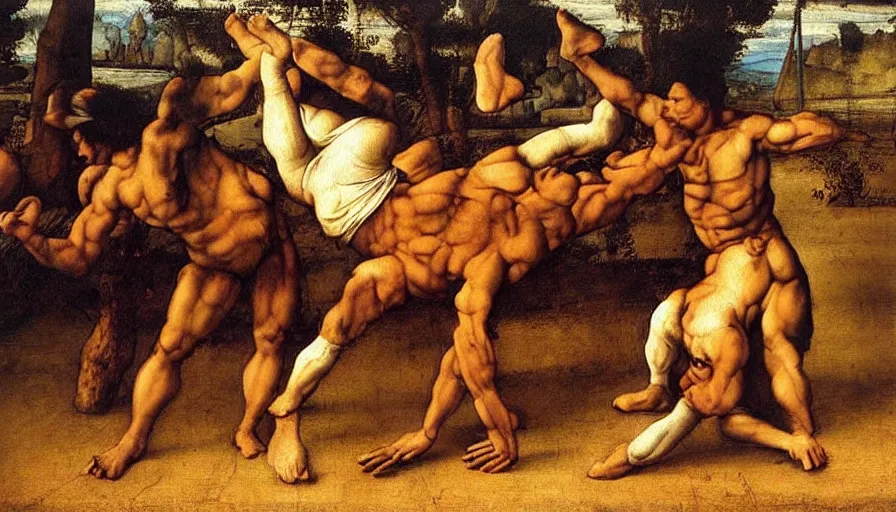 Image similar to capoeira, painting by leonardo da vinci