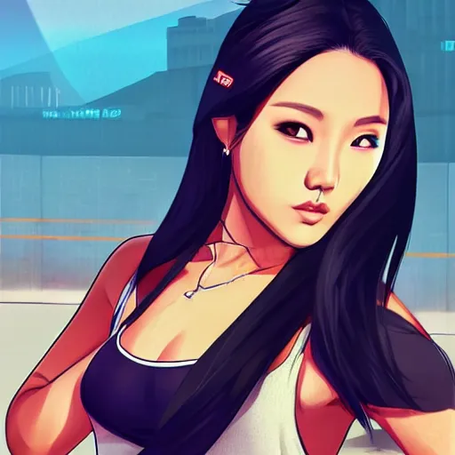 Image similar to hwasa in the style of gta san andreas, in the style of artgerm, rossdraws