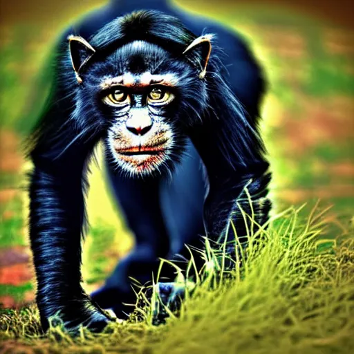 Image similar to a feline cat - chimpanzee - hybrid, animal photography