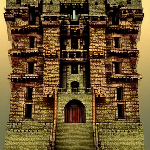 Image similar to main entrance of a castle with subtle lovecraftian vibes, ethereal, oil painting, mc escher