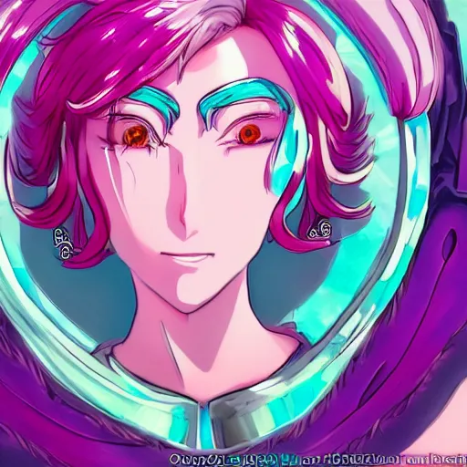 Image similar to stunningly beautiful omnipotent megalomaniacal anime goddess with porcelain skin, pink hair and mesmerizing cyan eyes, symmetrical perfect face smiling in a haughty way, mid view, hyperdetailed, 2 d, 8 k