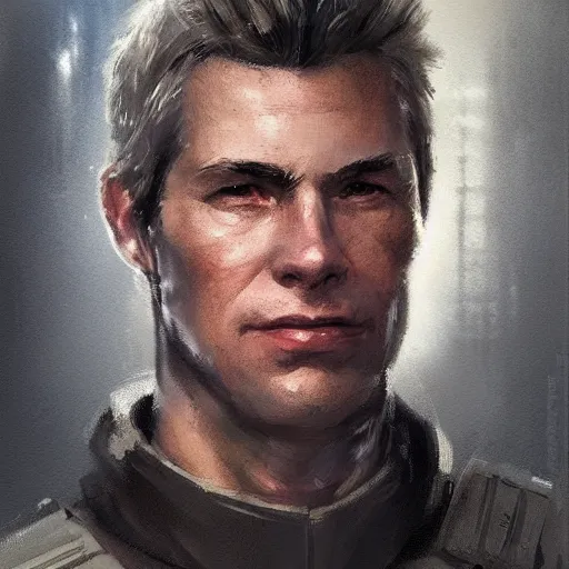 Image similar to portrait of a man by greg rutkowski, grand jedi master ben skywalker, star wars expanded universe, he is about 6 0 years old, wearing the tactical gear of the galactic alliance, highly detailed portrait, digital painting, artstation, concept art, smooth, sharp foccus ilustration, artstation hq