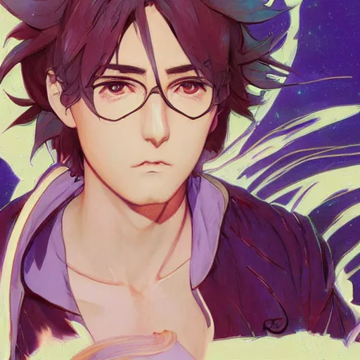 Image similar to small boy with back hair and blue purple eye, school uniform, anime style, hyper detailed, illustration, digital painting, art by artgerm and greg rutkowski and alphonse mucha, high delicate defined details, anime stylized, highly detailed