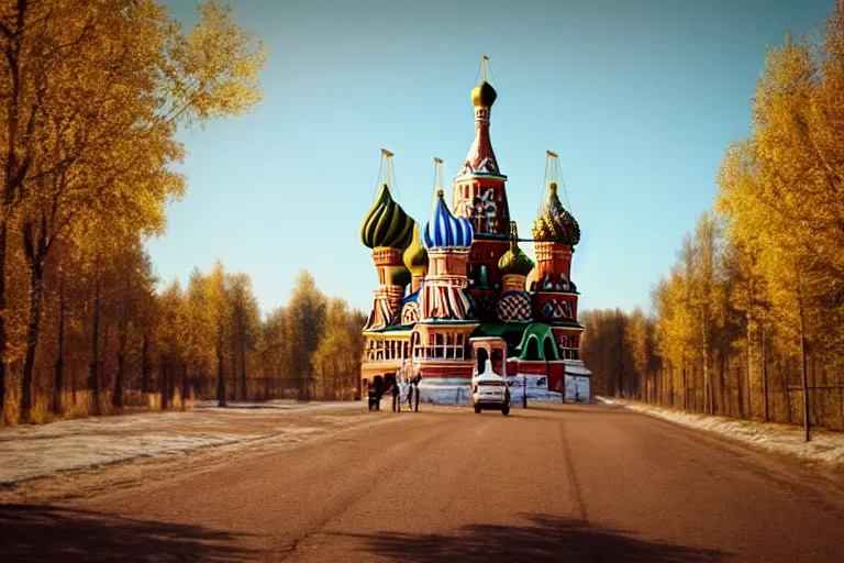 Image similar to real life russia, ultra realistic!!!, clear weather, golden hour, sharp focus