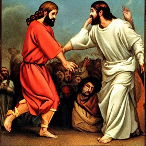 Prompt: Jesus fighting the pope