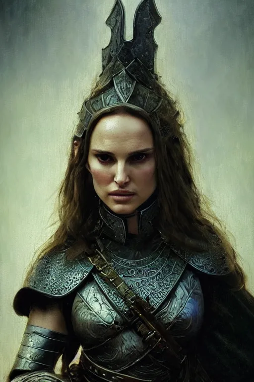 Image similar to natalie portman, legendary warrior, heroic, lord of the rings, tattoos, decorative ornaments, battle armor, by carl spitzweg, ismail inceoglu, vdragan bibin, hans thoma, greg rutkowski, alexandros pyromallis, perfect face, fine details, realistic shading photorealism