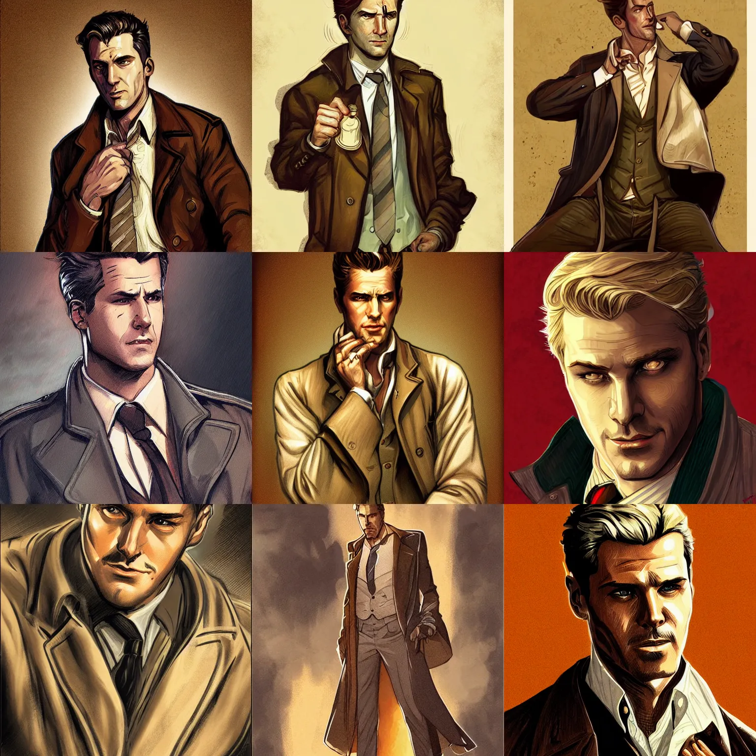 Prompt: character illustration of john constantine in the style of j. c. leyendecker, illustration, digital illustration, amazing values,