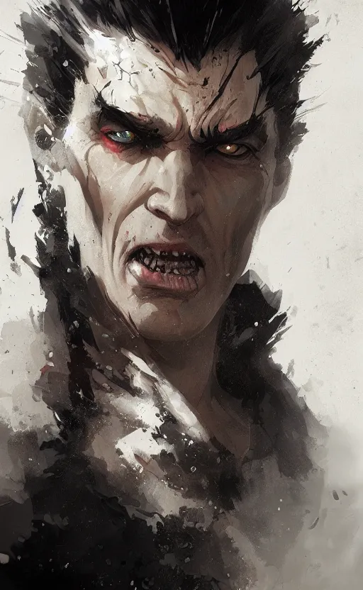 Image similar to « beautiful comic style portrait of vampire king by greg rutkowski, very detailed »