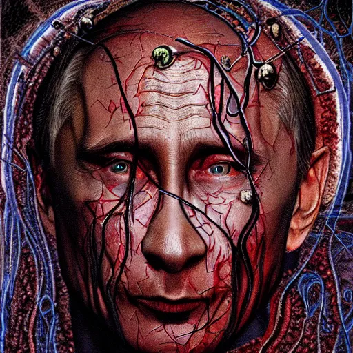 Image similar to vladimir putin became bloody ugly lovecraftian degenerate abomination, photo - realistic, color image, 2 k, highly detailed, bodyhorror, occult art, fractal structure