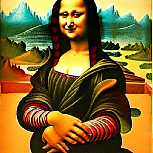 Image similar to a nepali woman's painting in the style of mona lisa by leonardo da vinci