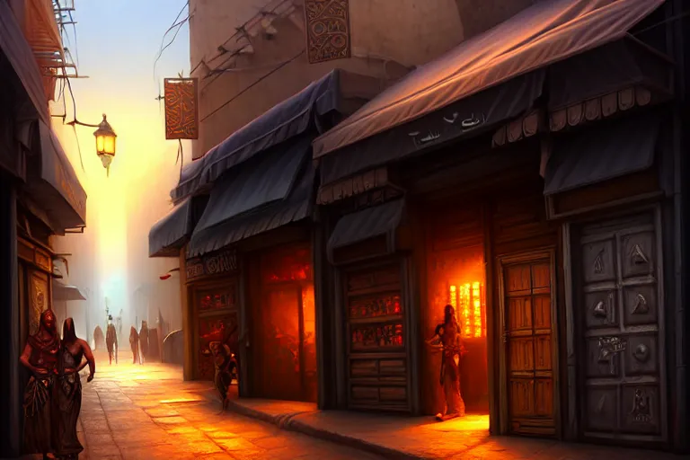 Image similar to a bazaar street in the city of tyr from athas, amazing dark sun digital painting, by gerald brom, brom digital art, intricate details, ultra realistic, beautiful art by brom, volumetric lighting, by brom, trending cgsociety, highly detailed, rim light, art, cinematic lighting, artstation, rim lighting, 8 k