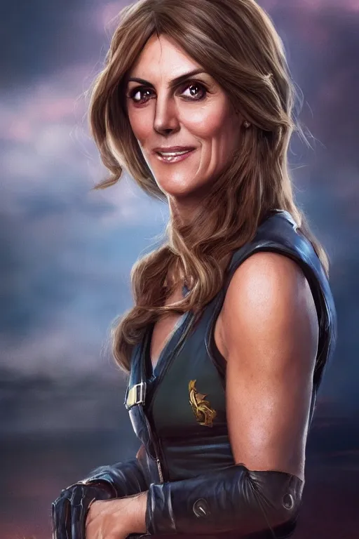 Prompt: Portrait of Liz Hurley as Baroness in G.I, Joe, with evil smile, in a movie still cinematic, artstation, Greg rutkowski, UHD 8K