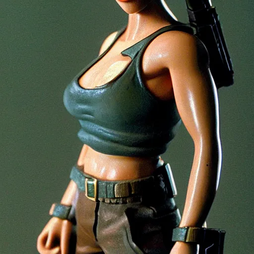 Prompt: 35mm film still of Lara Croft, figure portrait