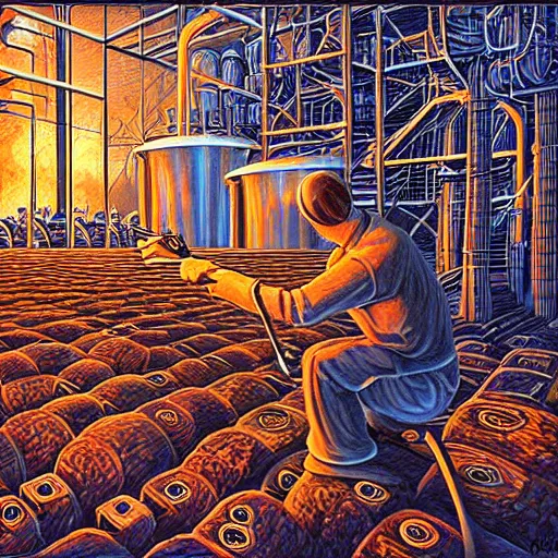 Prompt: drummer in metal refinery by rob gonsalves