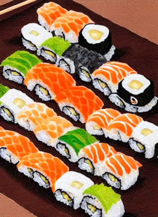 Image similar to clear photorealistic picture of adorable cats made out of sushi