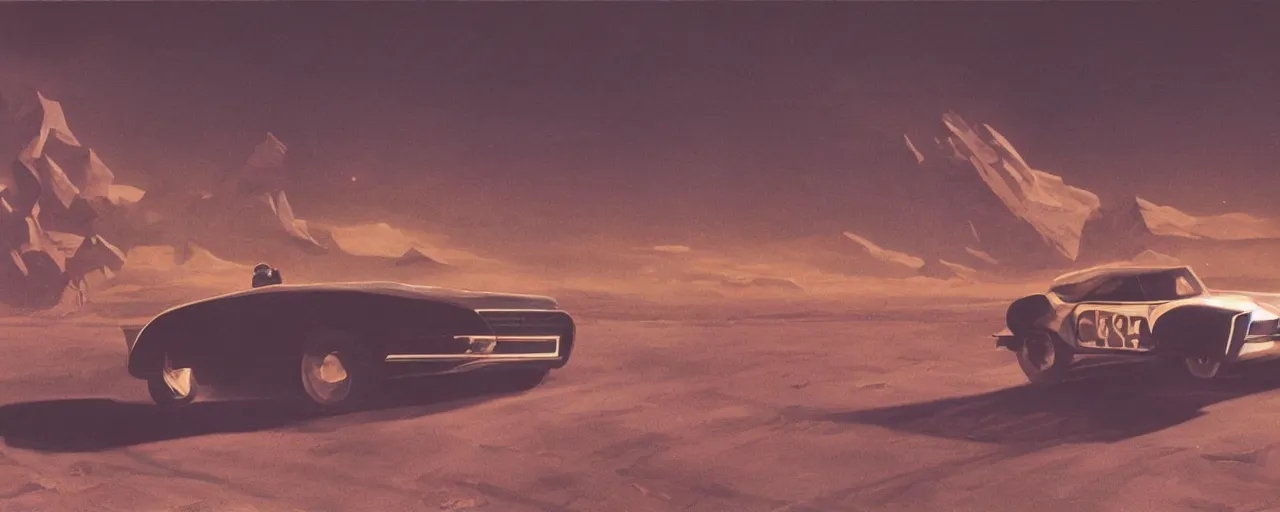 Image similar to a man driving a car in the dark, a screenshot by Chesley Bonestell, featured on cg society, les automatistes, reimagined by industrial light and magic, cinematic lighting, movie still