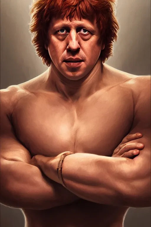 Image similar to Boris Johnson as Rokky Balboa, realistic portrait, symmetrical, highly detailed, digital painting, artstation, concept art, smooth, sharp focus, illustration, cinematic lighting, art by artgerm and greg rutkowski and alphonse mucha