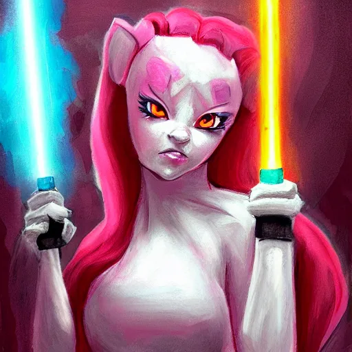 Image similar to pinkie pie as a sith lord, painting by Victor Nizotsev