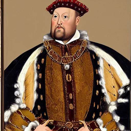 Image similar to king henry viii building a pc computer electronics screen keyboard case, wearing a crown and royal robes, 17th century detailed oil painting with a gilded frame