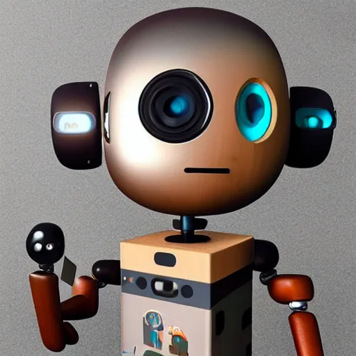 Image similar to ultra realistic 8k octa photo, wooden art toys on base , cute robot gods , hyperdetailed, concept art ,art gallery