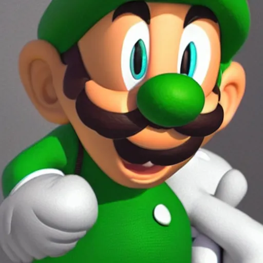 Prompt: realistic render of luigi from super mario smiling