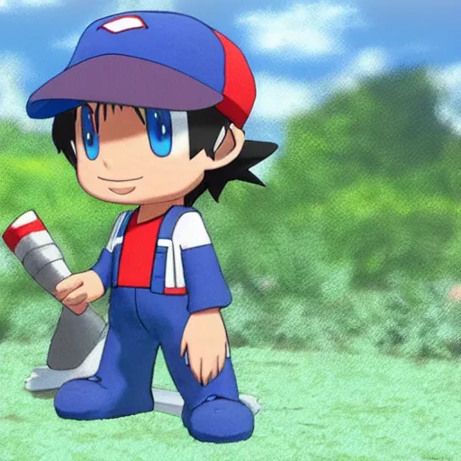 Prompt: 3 d render of ash ketchum, in the background pallet town