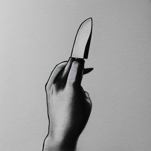 Prompt: pencil drawing of a hand holding a knife dripping with sticky yellow residue, hand and knife are black and white